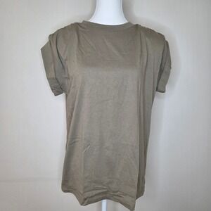 NWT SR+ Ronny Kobo Billie Blouse Fatigue Green Shoulder Pad Short Sleeve Tee M/L